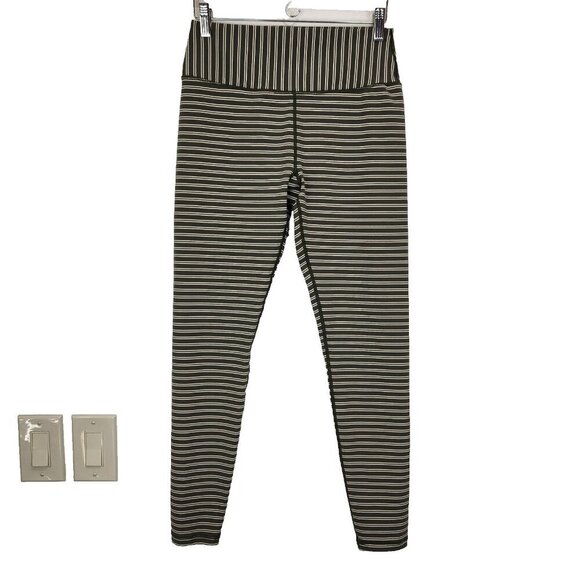 Glyder Sultry Figure Enhancing‎ Leggings Womens L Moss Oatmilk Striped Active - Picture 1 of 10